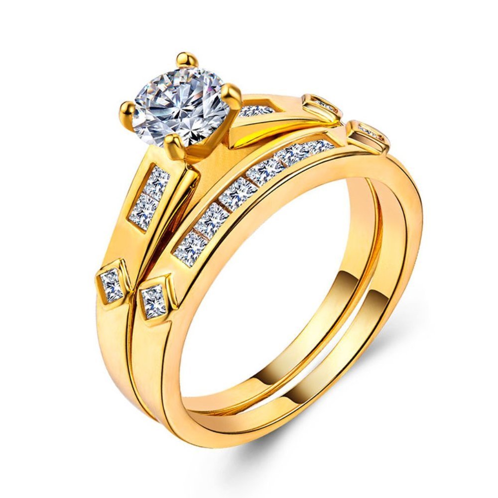 💞 Pieces Cubic Zirconia Stylish Wedding Couple Ring, FB16FA1019 - Picture 3 of 4